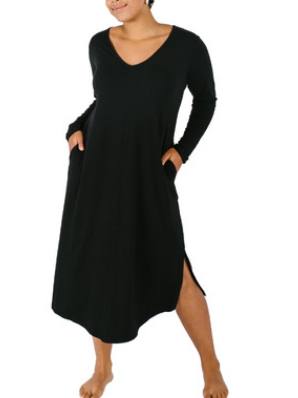 Smash + Tess Black Long-Sleeve V-Neck Midi Dress